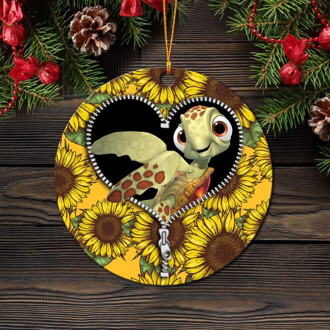 Turtle Sunflower Zipper Ceramic Circle Ornament Perfect Gift For Christmas Holiday - Image 2