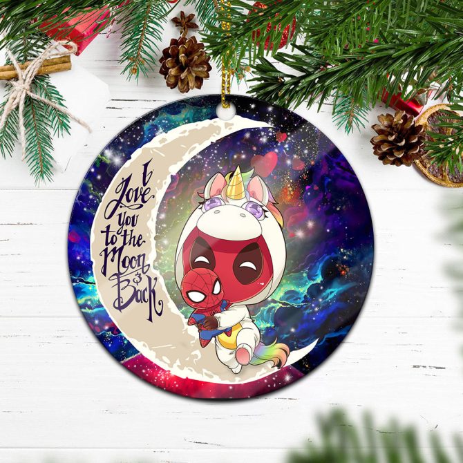 Unicorn Deadpool And Spiderman Avenger Love You To The Moon Galaxy Ceramic Circle Ornament Perfect Gift For Christmas Holiday - Image 2