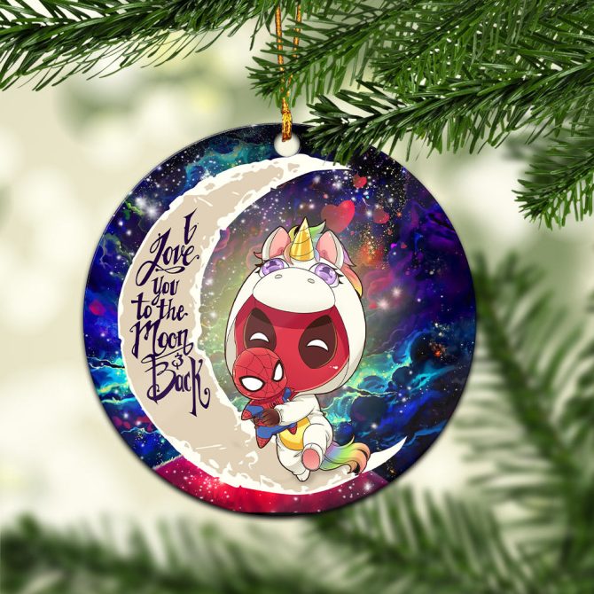 Unicorn Deadpool And Spiderman Avenger Love You To The Moon Galaxy Ceramic Circle Ornament Perfect Gift For Christmas Holiday