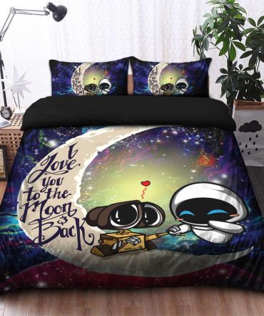Wall-E Couple Love You To The Moon Galaxy Bedding Set Duvet Cover And 2 Pillowcases