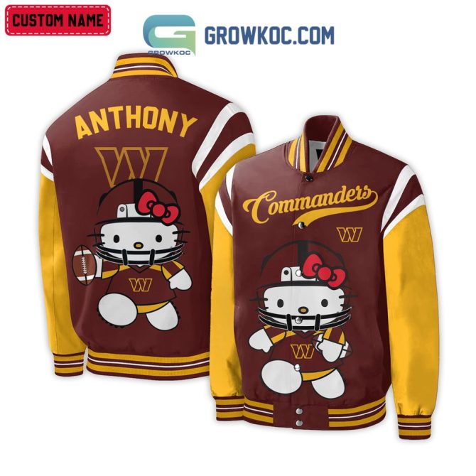 Custom Name Hello Kitty Commanders Varsity Jacket – Personalized Football Fan Gift