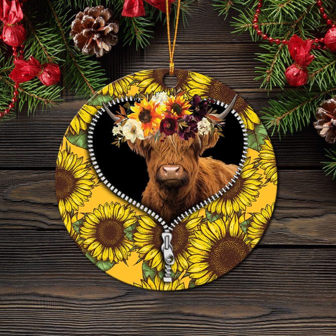 Yak Sunflower Zipper Ceramic Circle Ornament Perfect Gift For Christmas Holiday - Image 2