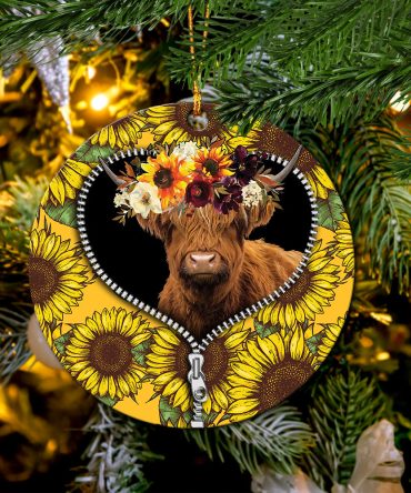 Yak Sunflower Zipper Ceramic Circle Ornament Perfect Gift For Christmas Holiday