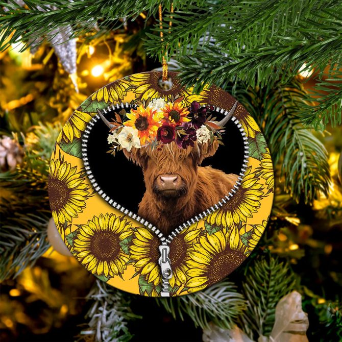 Yak Sunflower Zipper Ceramic Circle Ornament Perfect Gift For Christmas Holiday