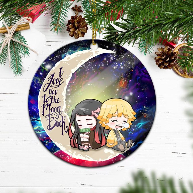 Zenitsu And Nezuko Chibi Demon Slayer Love You To The Moon Galaxy Ceramic Circle Ornament Perfect Gift For Christmas Holiday - Image 2