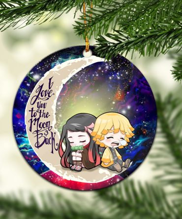 Zenitsu And Nezuko Chibi Demon Slayer Love You To The Moon Galaxy Ceramic Circle Ornament Perfect Gift For Christmas Holiday