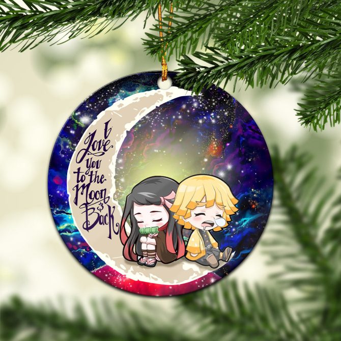 Zenitsu And Nezuko Chibi Demon Slayer Love You To The Moon Galaxy Ceramic Circle Ornament Perfect Gift For Christmas Holiday