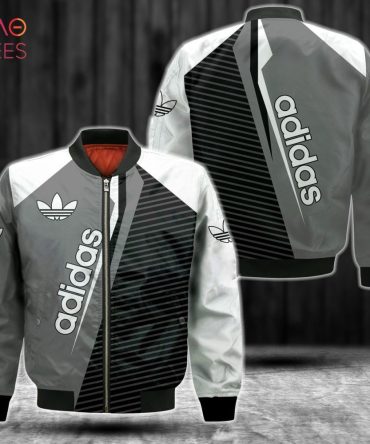 Best Adidas Luxury Brand Grey Mix Black Stripe Bomber Jacket Limited Edition