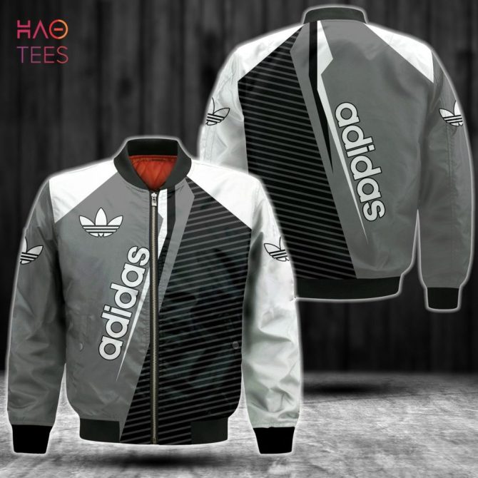 Best Adidas Luxury Brand Grey Mix Black Stripe Bomber Jacket Limited Edition