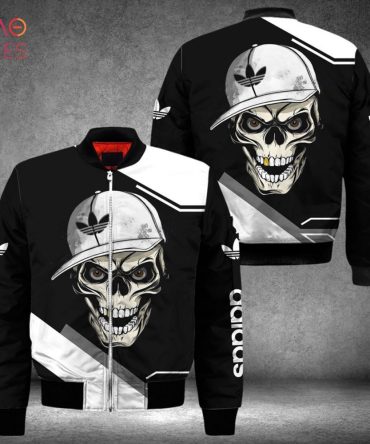 Men'S Skull Graphic Bomber Jacket - Edgy Streetwear Style, Black/White, Trendy Outerwear