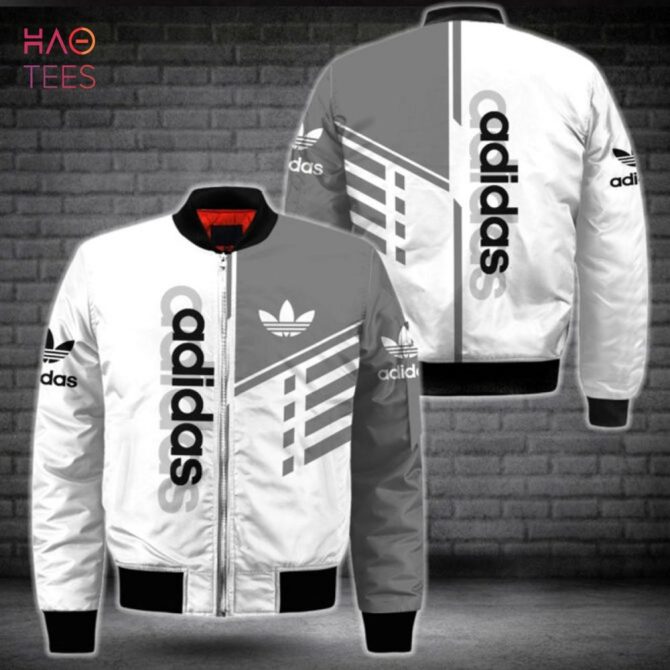 Hot Adidas Luxury Brand Grey Mix White Bomber Jacket Limited Edition - Image 2