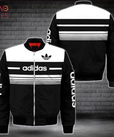 Adidas Originals Men'S Black & White Striped Bomber Jacket - Trendy Streetwear