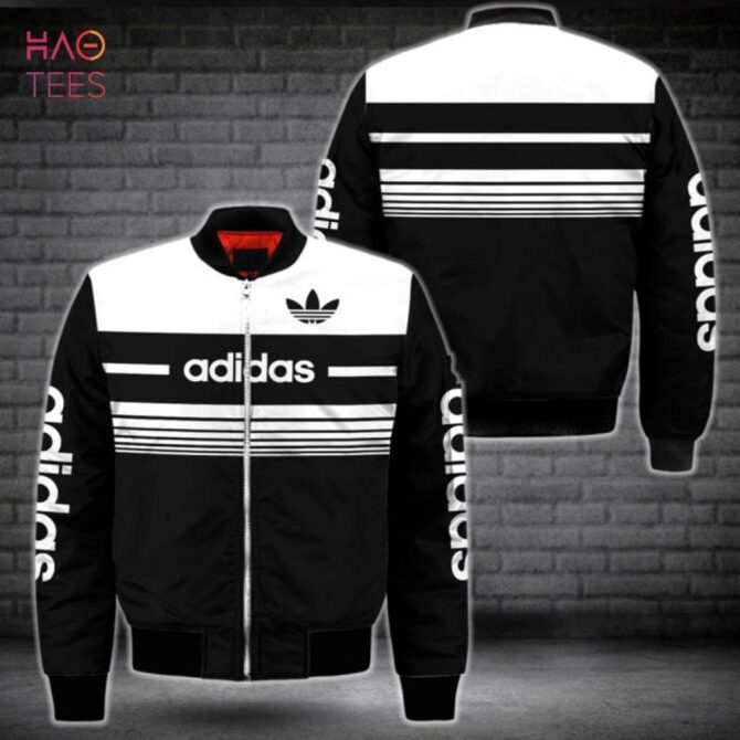 Adidas Originals Men'S Black & White Striped Bomber Jacket - Trendy Streetwear - Image 2
