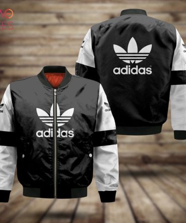 Stylish Adidas Black & White Bomber Jacket - Iconic Trefoil Logo, Trendy Streetwear