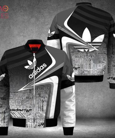 Stylish Retro Adidas Bomber Jacket - Black & Grey Graphic Design For Urban Fashion