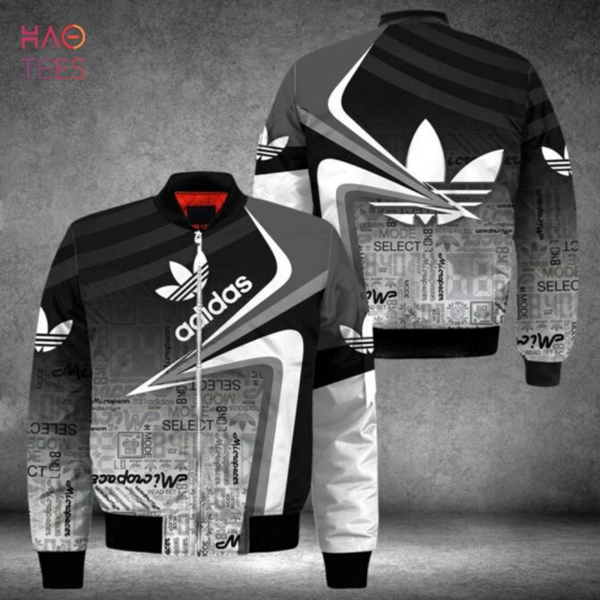 Stylish Retro Adidas Bomber Jacket - Black & Grey Graphic Design For Urban Fashion - Image 2