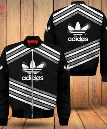 Stylish Adidas Bomber Jacket - Black & White Stripes, Unisex, Trendy Design, Perfect For Casual Wear