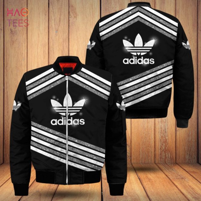 Stylish Adidas Bomber Jacket - Black & White Stripes, Unisex, Trendy Design, Perfect For Casual Wear
