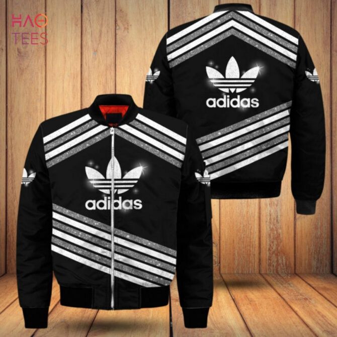 Stylish Adidas Bomber Jacket - Black & White Stripes, Unisex, Trendy Design, Perfect For Casual Wear - Image 2