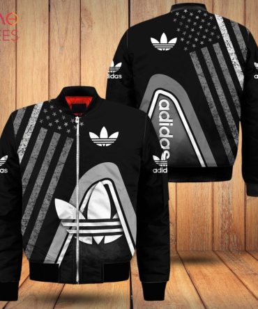 Stylish Black Adidas Bomber Jacket With Flag Design - Men'S Trendy Outerwear