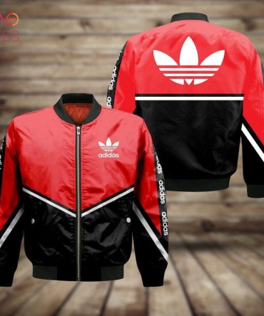 Stylish Red & Black Adidas Bomber Jacket - Iconic Trefoil Design - Unisex Comfort