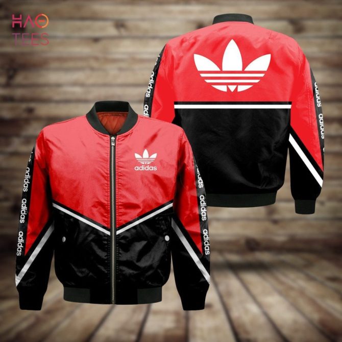 Stylish Red & Black Adidas Bomber Jacket - Iconic Trefoil Design - Unisex Comfort