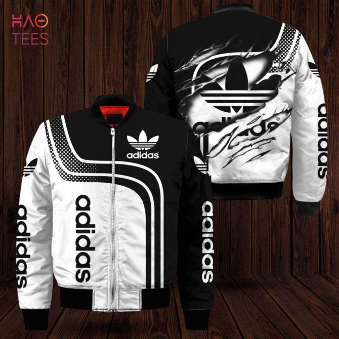 The Best Adidas Luxury Brand Printing 3D Black White Bomber Jacket Limited Edition