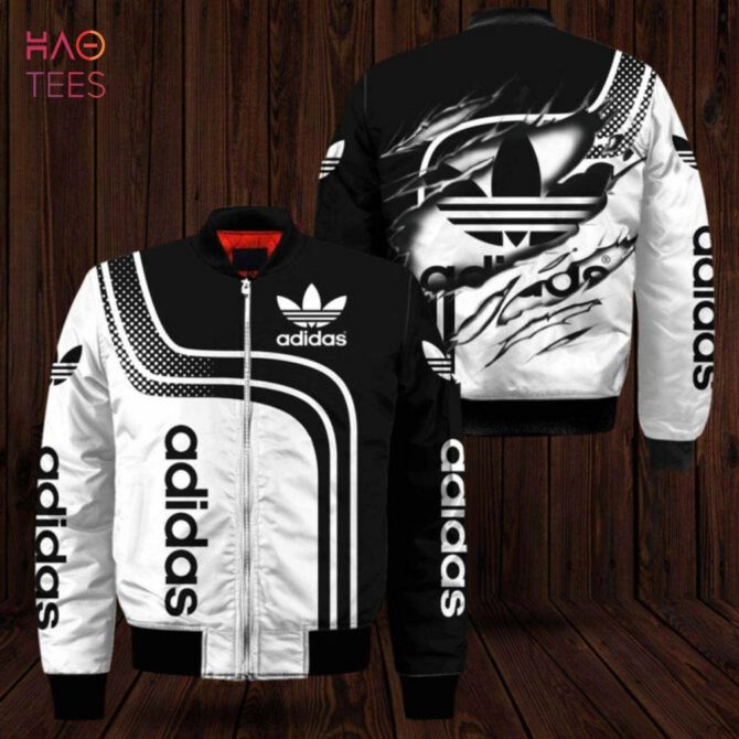 The Best Adidas Luxury Brand Printing 3D Black White Bomber Jacket Limited Edition - Image 2