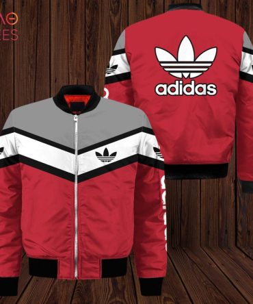 Stylish Red Adidas Bomber Jacket - Vintage Logo, Unisex, Casual Sportwear For Men & Women
