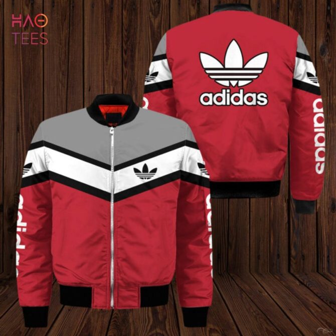 Stylish Red Adidas Bomber Jacket - Vintage Logo, Unisex, Casual Sportwear For Men & Women - Image 2