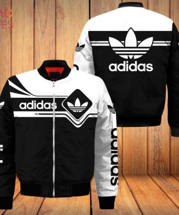 Stylish Black & White Adidas Bomber Jacket - Iconic Logo, Trendy Design, Unisex Fashion