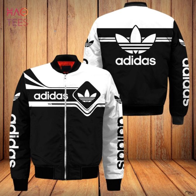 Stylish Black & White Adidas Bomber Jacket - Iconic Logo, Trendy Design, Unisex Fashion