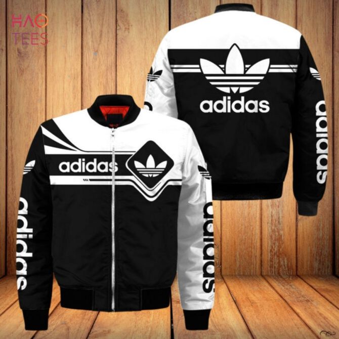 Stylish Black & White Adidas Bomber Jacket - Iconic Logo, Trendy Design, Unisex Fashion - Image 2