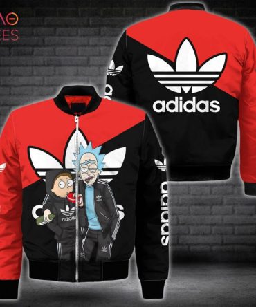 Stylish Cartoon Graphic Bomber Jacket - Red & Black Adidas Design