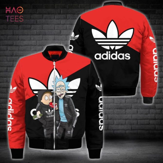 Stylish Cartoon Graphic Bomber Jacket - Red & Black Adidas Design