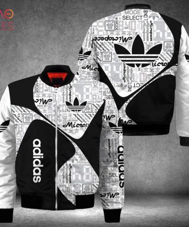 Trendding Adidas Luxury Brand Black White Mix Full Printing Bomber Jacket Pod Design