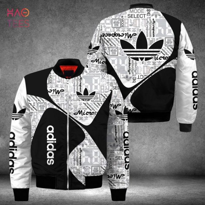 Trendding Adidas Luxury Brand Black White Mix Full Printing Bomber Jacket Pod Design