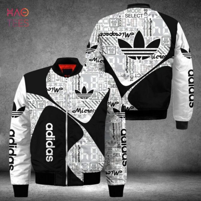 Trendding Adidas Luxury Brand Black White Mix Full Printing Bomber Jacket Pod Design - Image 2