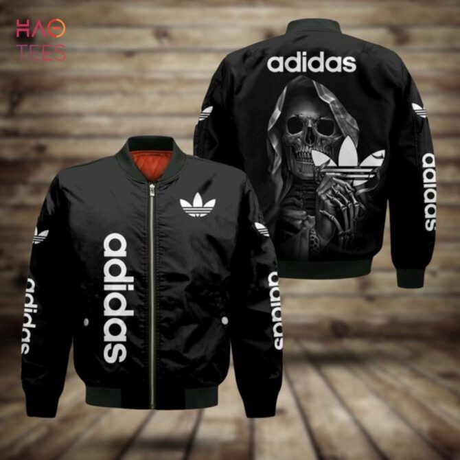 Trendding Adidas Full Black Mix Skull 3D Luxury Brand Bomber Jacket Pod Design - Image 2