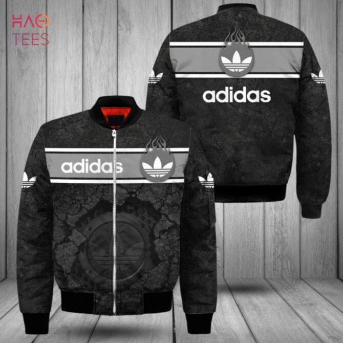 Trendding Adidas Black Grey Printing 3D Luxury Brand Bomber Jacket Pod Design - Image 2