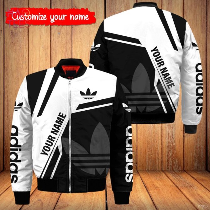 Customizable Black & White Adidas Bomber Jacket - Personalize With Your Name