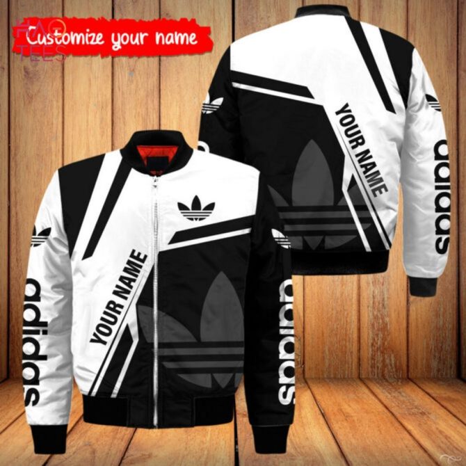 Customizable Black & White Adidas Bomber Jacket - Personalize With Your Name - Image 2