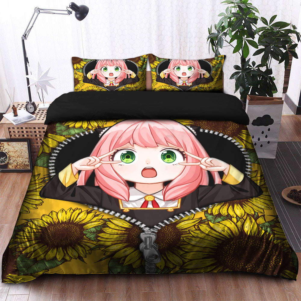 Anya Cute Spy X Family Sunflower Zipper Bedding Set Duvet Cover And 2 Pillowcases - Image 2