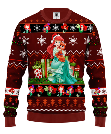 Airel Mermaid Ugly Christmas Sweater Red Brown Amazing Gift Idea Thanksgiving Gift