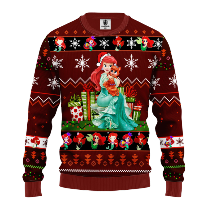 Airel Mermaid Ugly Christmas Sweater Red Brown Amazing Gift Idea Thanksgiving Gift