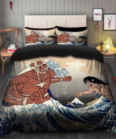 Attack On Titans The Great Wave Japan Anime Bedding Set Duvet Cover And 2 Pillowcases