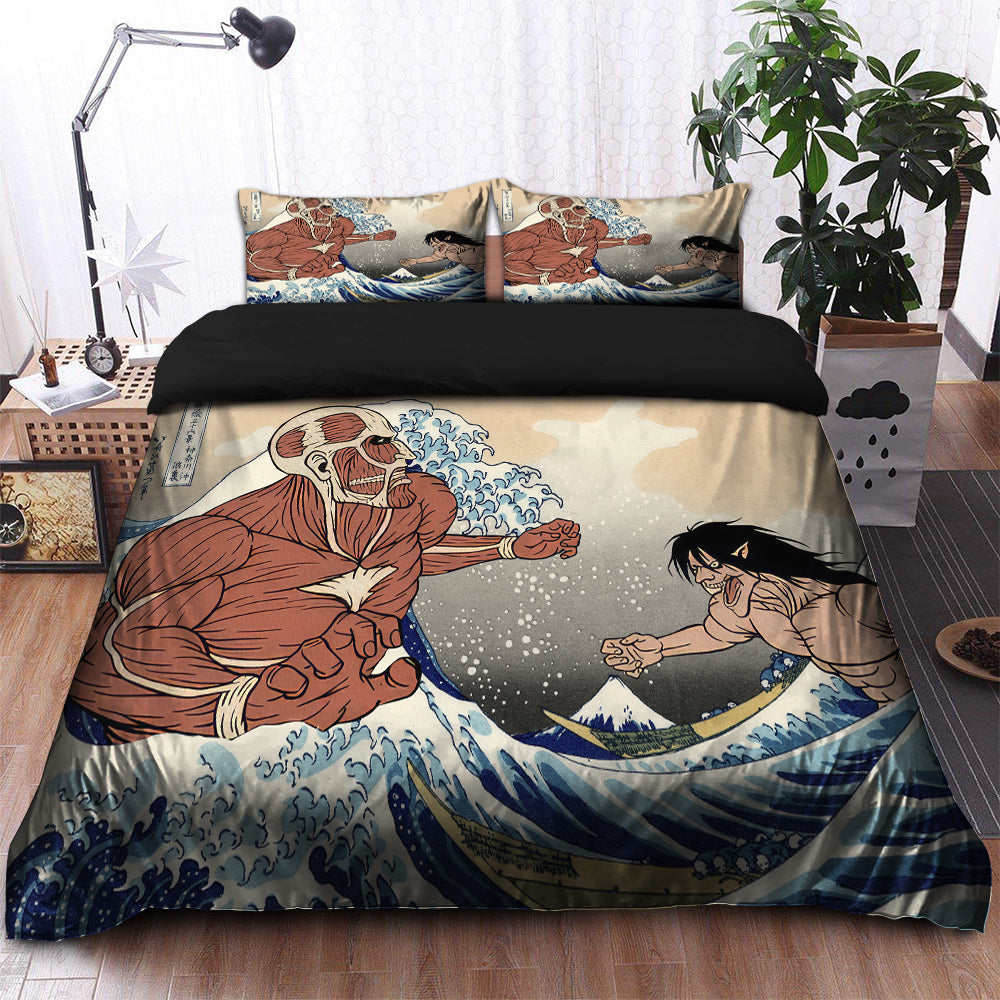 Attack On Titans The Great Wave Japan Anime Bedding Set Duvet Cover And 2 Pillowcases - Image 2