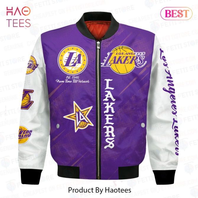 Available Los Angeles Lakers National Basketball Association Aop Bomber Jacket - Image 2