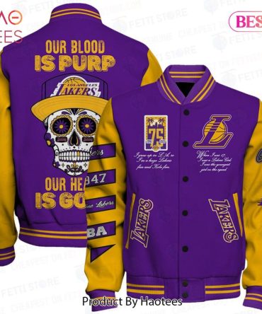Bold Lakers Varsity Jacket - Purple & Gold Skull Design, Perfect For Fans!