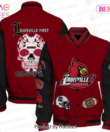Louisville Cardinals Skull Design Varsity Jacket - Bold Red & Black Sportswear